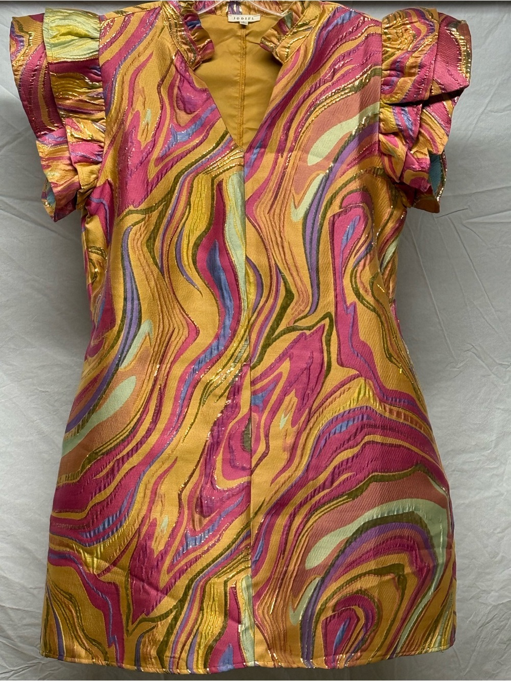 JODIFL Gold and Pink Swirl Mini Dress